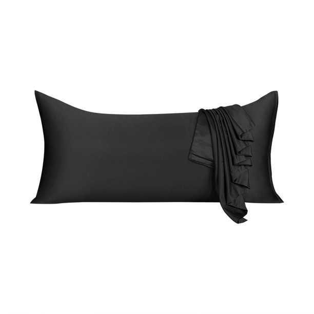 Fundas de Almohada de Bolsillo de Satén Sedoso con Cremallera de Cuerpo Largo para Cabello y Piel Negro 21 x48