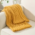 thumbnail image 5 of Battilo Mustard Yellow Throw Blanket,Cable Knit Throw Blanket,Cozy Woven Chenille Blankets,51"x67", 5 of 8