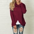 thumbnail image 6 of WHLBF Blouse for Women Long Sleeve Women Long Sleeve Solid Sweatshirt Pullover Tops Blouse Shirt Knitted Sweater Rollbacks Wine 4(S), 6 of 6