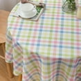 thumbnail image 3 of Easter Green Gingham Spring Tablecloth Round 60 Inch - Pink Green Blue White Pastel Checkered Plaid 60" Table Cloth Polyester Table Cover Reusable Water Resistant for Spring Valentine Holiday Décor, 3 of 6