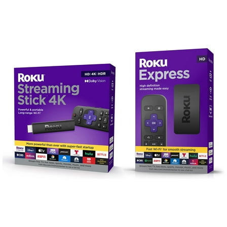 Roku Streaming Stick 4K/HDR/Dolby Vision with Voice Remote and TV Controls and Roku Express HD Bundle