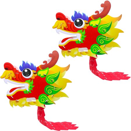 HXXF Chinese Dragon, Chinese Dragon Dance Head, Chinese Party Decorations, Chinese Dragon Figurine DIY Educational Cute Kids Chinese Dragon Dance Head Chinese New Year Decorations (Red)