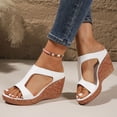 thumbnail image 3 of Sandals Women Cork Wedges Heels Casual Open Toe Cutout T-Strap Slides Comfortable Footbed High Heeled Mules Summer Dress Shoes White Size 7.5, 3 of 7
