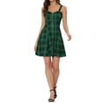 thumbnail image 2 of INSPIRE CHIC Women's Plaid Check Strap Zipper Front Sleeveless Dress M Green Blue, 2 of 6