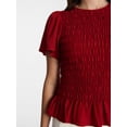 thumbnail image 5 of Time and Tru Women's Smocked Top with Short Puff Sleeves, Sizes XS-XXXL, 5 of 6