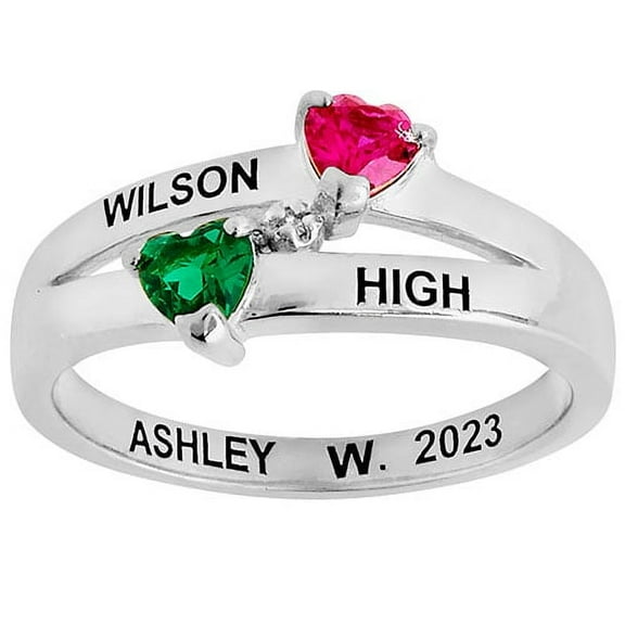 Order Now for 2025 Graduation, Freestyle Double Birthstone Heart Diamond Accent Class Ring, Personalized, High School or College