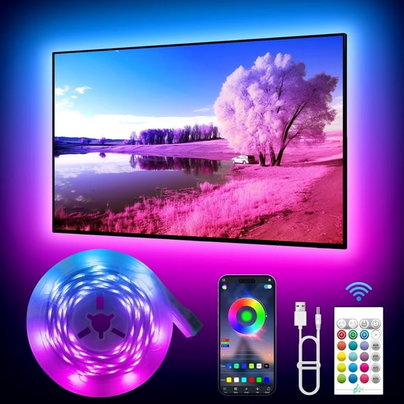 TV Lights Behind,21.32ft LED Lights for 55-85 Inch TV,RGB TV LED Lights Backlight,Music Sync Bluetooth APP and Remote Control TV LED Strip Lights USB Powered for Bedroom/Gaming