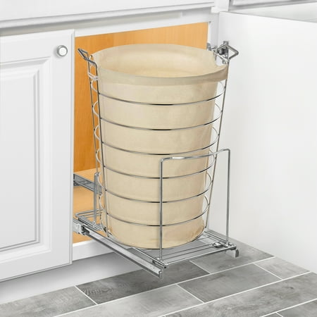 K4 Pull Out Kitchen - Lynk Professional® Slide Out Bin Holder - Pull Out Under Cabinet Sliding Organizer - 10.1 inch wide x 20.02 inch deep - Chrome