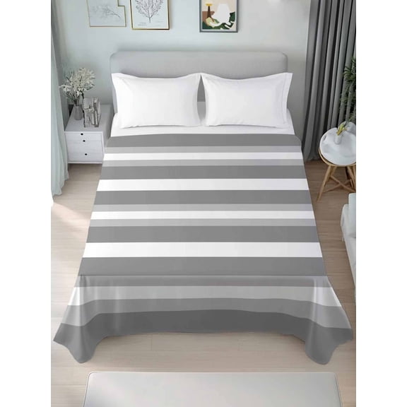 Grey Stripe Twim Size Flat Sheet, Wrinkleproof & Fadeproof Cooling Flat Bed Sheet Only, Minimalist Farmhouse Striped Breathable Soft Bedding Top Sheets 66 x 96 Inches