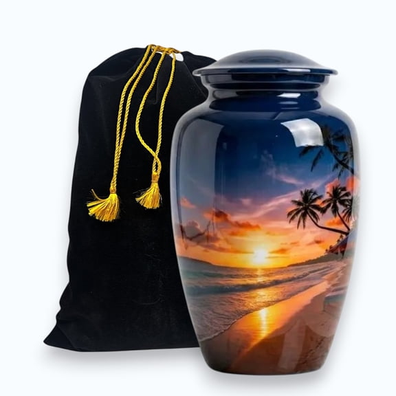MemoriesForever Sunset Beach Cremation Urn for Human Ashes - 10.5 Inch Large Ceramic Funeral Memorial Urns, 200 Cubic Inches Capacity - Decorative Burial  Earns for Adult Ashes, 3.3 lbs
