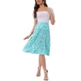 thumbnail image 2 of Faldas midi florales para mujer Inspire Chic, con volantes, cintura alta, fluida, en línea A, con abertura, longitud a la rodilla, color azul lago, 2 of 6