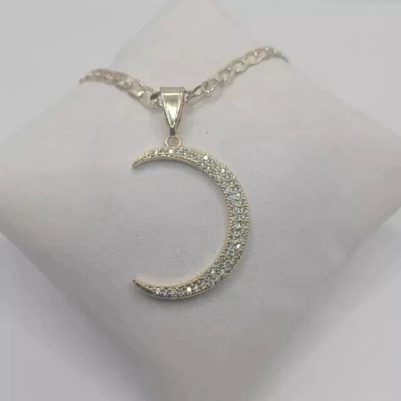 2Ct Round Cut Simulated Diamond Moon Women's Gift Pendant 14K White Gold Plated 18"inch