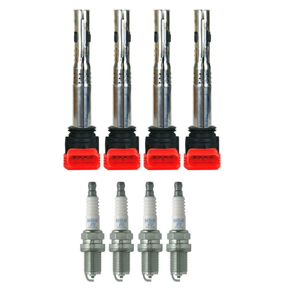 Set of 4 ISA Ignition Coils and 4 NGK Spark Plugs replace 2009-2016 Volkswagen Tiguan Comfortline Sport Utility 4-Door 2.0L 1984CC 121Cu. In. l4 GAS DOHC Turbocharged Replacement for UF529