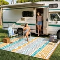 thumbnail image 4 of Moynesa Outdoor Rug Waterproof, 6'x9' Lightweight Plastic Straw Rug for Camping RV, Reversible Outside Carpet for Patio Deck Porch Balcony Picnic Tent, Blue/Yellow, 4 of 11