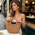thumbnail image 4 of Hand-Woven Straw Round Tote Bag, Summer Beach Bag and Boho Shoulder Bag for Women, Natural Rattan Woven Handbag for Vacation and Travel, Stylish Bohemian Gift Idea, 4 of 6