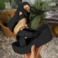 thumbnail image 3 of THDHVS Womens Sandals Comfortable,Womens Sandals,Women's Fashion Casual Summer Bow Thick Bottom Wedge Heel Flip Flops Sandals Black 5.5, 3 of 5