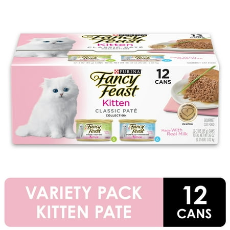 Fancy Feast Grain Free Pate Wet Kitten Food Variety Pack, Kitten Classic Pate Collection Turkey & Whitefish - (12) 3 oz.