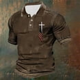thumbnail image 2 of Polo T Shirts for Men Slim Fit Crucifix Printed Short Sleeve Button Up Collared Tops Summer Sport Breathable Stretchy Dress Shirts for Men Brown XXXL, 2 of 3