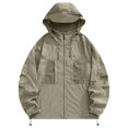 thumbnail image 2 of Women's Lightweight Full Zip Jacket Waterproof Sun Protection Hoodie Pockets Quick Dry Hiking Outdoors Windbreaker (3XL, Khaki), 2 of 7