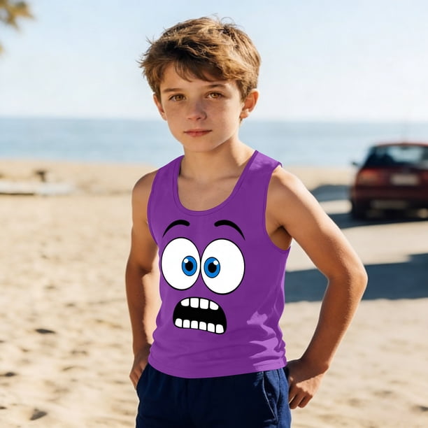 Camisolas de cuello redondo para niños pequeños y niños a la moda, lindas camisetas con estampado degradado, parte inferior suave sin mangas, camisetas para niñas
