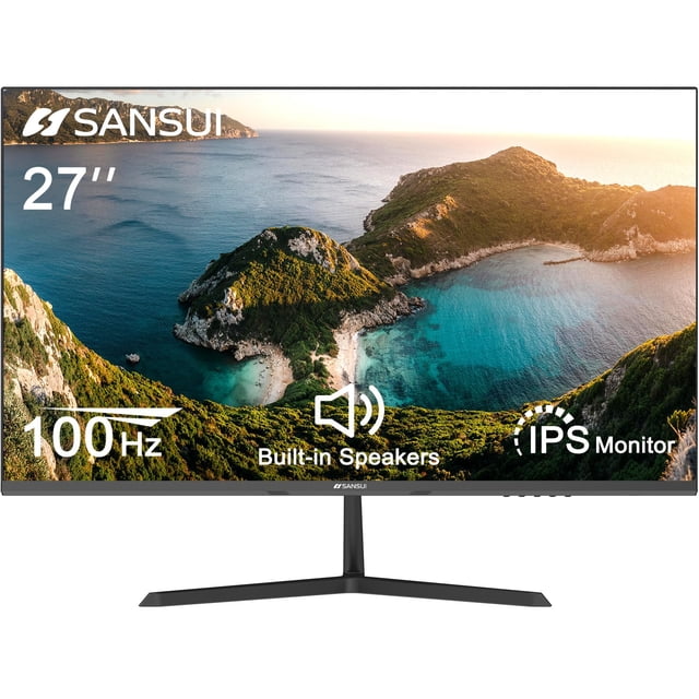 Monitor SANSUI Monitor de computadora IPS 100Hz de 27 pulgadas, altavoces incorporados FHD 1080P HDR Sincronización adaptativa Inclinación ajustable sin marco VESA compatible para oficina y hogar (ES-
