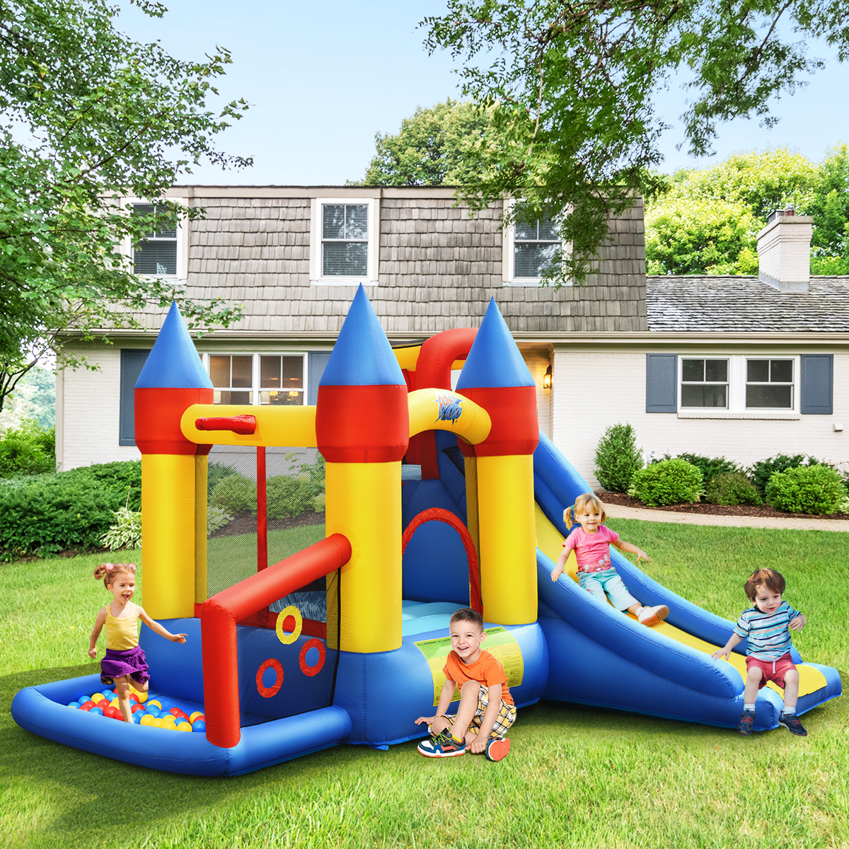 Costway Inflatable Bounce House Slide Bouncer Kids Castle Jumper w/ Balls & 780W Blower - image 5 of 10