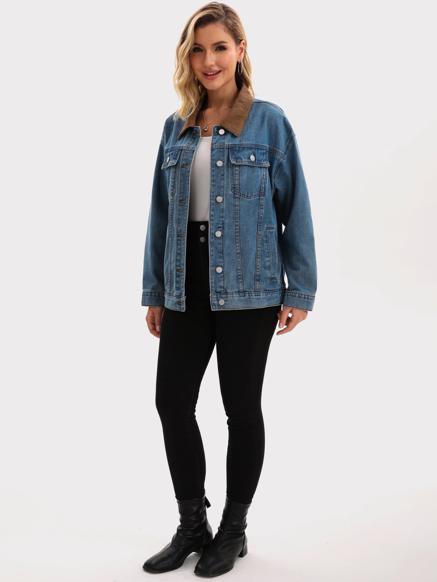 DARING DIVA Women's Button Down Corduroy Collar Long Sleeve Shacket XL Gray Blue