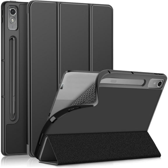 elitegadget TPU Case for Lenovo Tab P12 12.7 Inch 2023 Released - Auto Wake/Sleep Tri-Fold Folding Stand Protective Soft TPU Back Cover Case (Black)