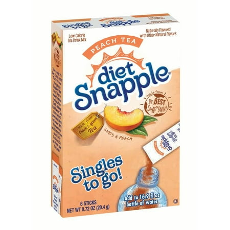 12 Boxes Diet Snapple Low Calorie Peach Tea To Go Drink Mix Singles, 0.72 Oz., 72