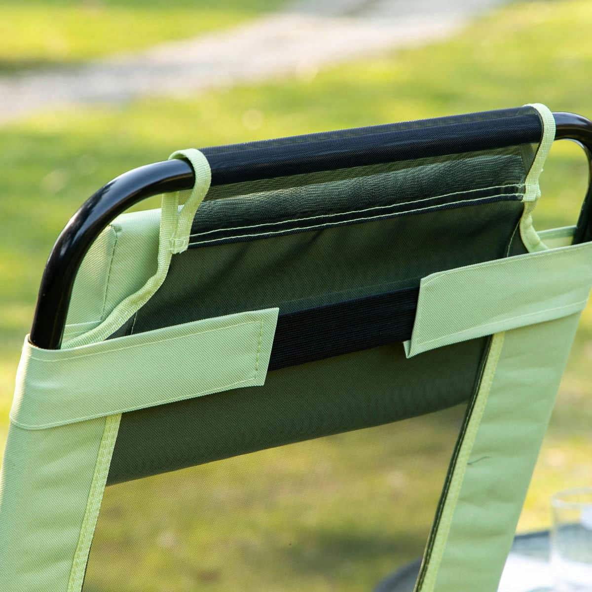 Spaco 2-Pack Folding Patio Chairs, Adjustable Sling-Back Deck Seats, Removable Headrest Camping Chairs for Garden, Backyard, Lawn, Green