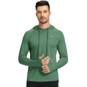 Muvtei Mens UPF 50+ Long Sleeve Sunscreen Hoodie UV Sun Protection Hoodie with Thumbholes for Workout Fishing Hiking Sports Long Sleeve Hoodie Olive Green L