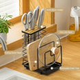 thumbnail image 3 of Cutting Board Organizer Holder Knife Block Holder Pot Lid Rack Drying Rack with Draining Tray Kitchen Countertop Cabinet Pantry Bakeware Black, 3 of 4