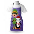 thumbnail image 4 of Elf Apron, Cheerful Elf and Penguin Celebrating Merry Christmas Holiday Theme, Unisex Kitchen Bib with Adjustable Neck for Cooking Gardening, Adult Size, Blue Violet Multicolor, by Ambesonne, 4 of 4
