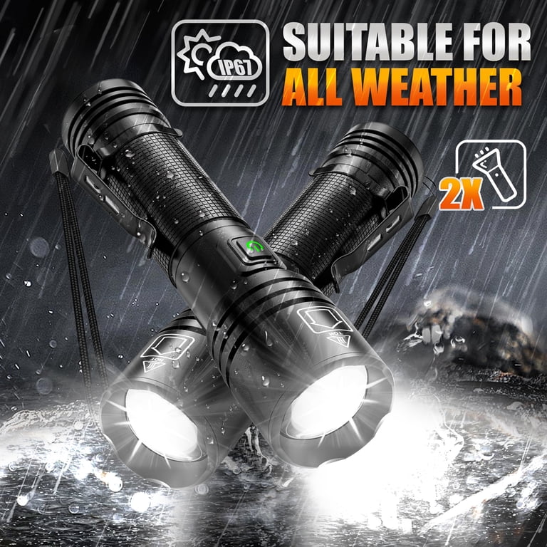 2 pack led rechargeable flashlight WdtPro Pack, 3 Modes Super Bright High Lumens Flashlights, Zoomable Tactical Flash Light with LCD Display, IP65 Waterproof Flashlights for Home Emergency Camping This Super Bright Mini Zoomable Flashlight with zoom function Vrbgify 2 Pack Rechargeable LED