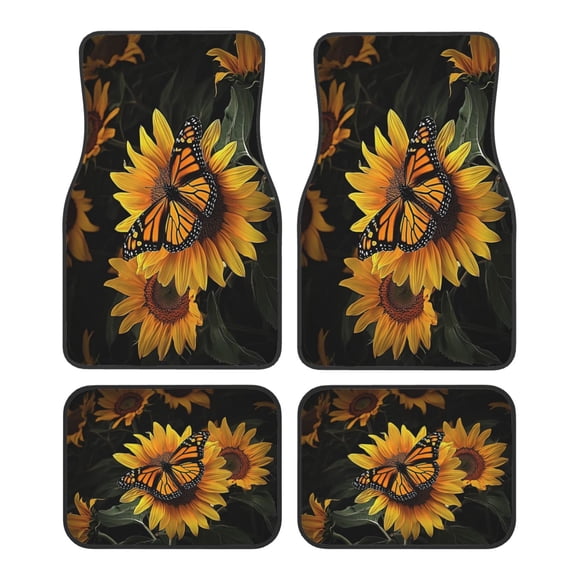 KAKALAD Beautiful Sunflower With Butterfly 05 Car Floor Mats 4PC Set Carpet Protection, Universal Fit for Car SUV VA & Truck, Vehicle Front & Rear