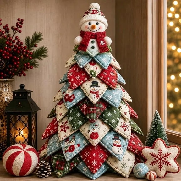 Christmas DIY Quilted Fabric Tree Kit, Beginner-Friendly Patchwork Craft Set with Pre-Cut Pieces, Tabletop Holiday Decor for Mantel Office