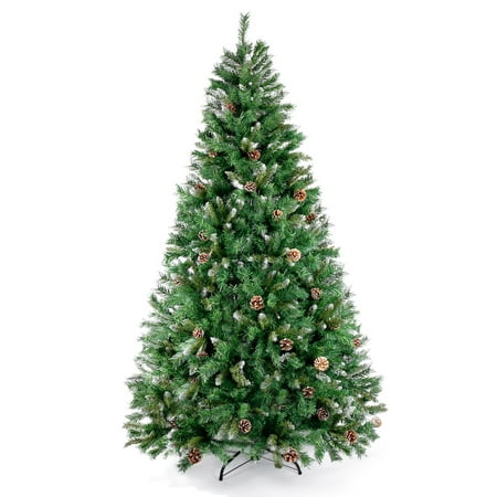 Snowy Christmas Tree 7 Foot Tree with Pine Cone Decoration X'mas Tree