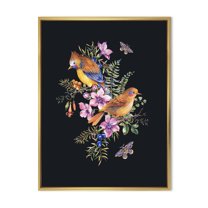 Designart 'Little Bird Sitting On Colourful Bouquet Of Wildflowers II' Traditional Framed Canvas Wall Art Print