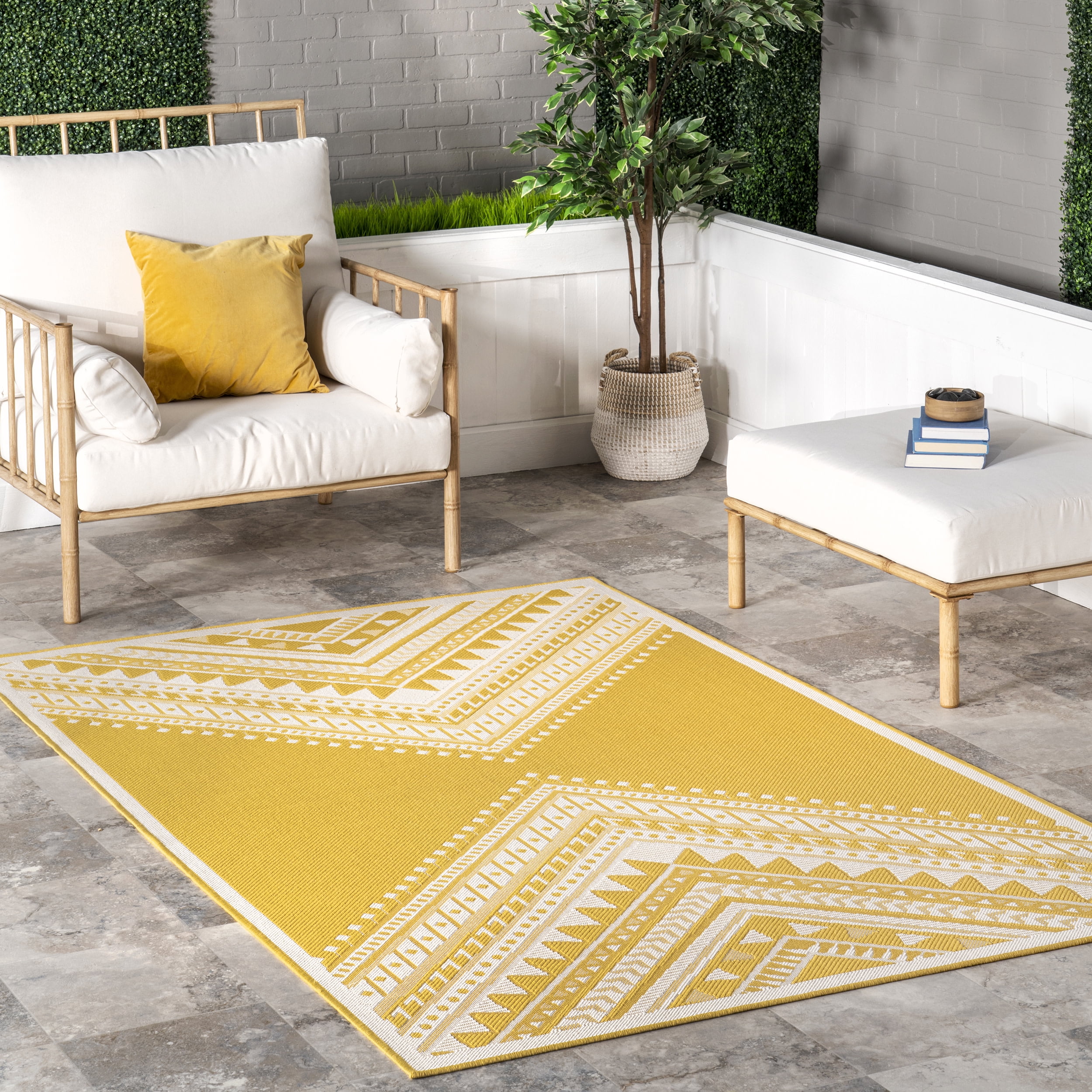 nuLOOM Landry Aztec Indoor/Outdoor Area Rug, 5' x 8', Yellow - Walmart.com