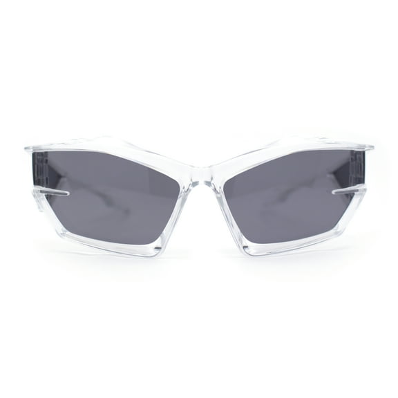 Unique Trendy 90s Sport Plastic Side Visor Wrap Around Sunglasses Clear - Black