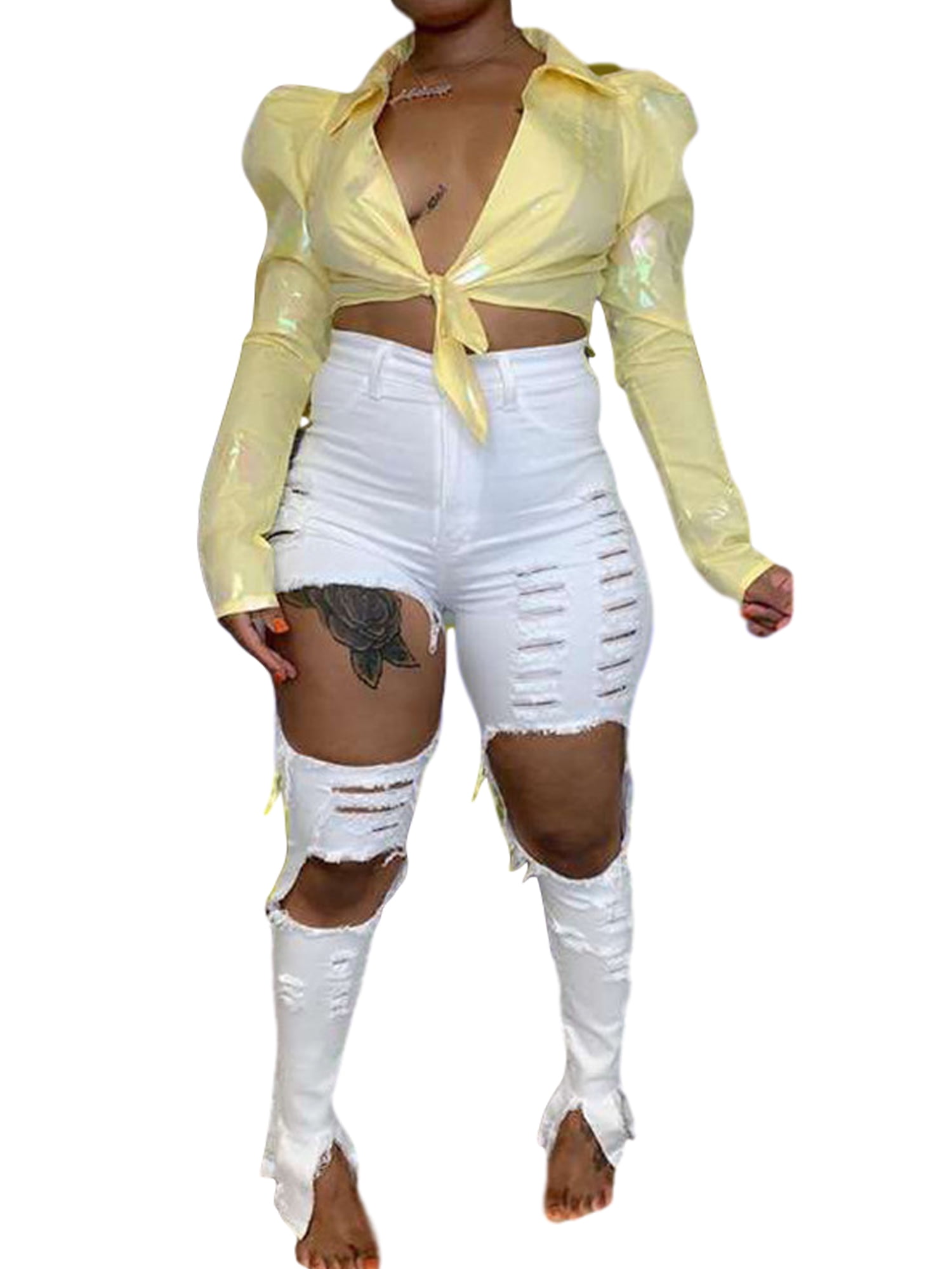 white pants with holes in them