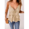 thumbnail image 4 of ABPHQTO Camiseta de tirantes de espagueti con cuello en V y volantes caqui para mujer, 4 of 5
