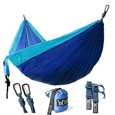 winner outfitters double camping hammock - lightweight nylon portable hammock, best parachute double hammock for backpacking, camping, travel, beach, yard. 118