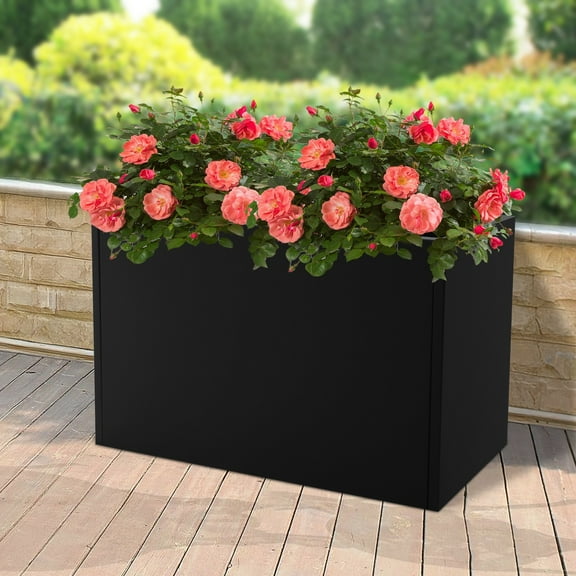 ToppiJoy Metal Rectangular Outdoor/Indoor Planter Box, Trough Planter Box with Drainage Holes Removable Insert Shelf, for Plants, Flowers, Garden (Black, 38*12*24in)