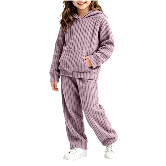 Cethrio Girls Outfit Sets Long Sleeve, Casual 2 Piece Pullover Soft Girls Fall Clothing Sets Size 6 Purple