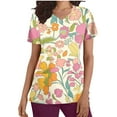thumbnail image 2 of Gamivast Scrubs for Women Floral Print V-Neck Short Sleeve Nursing Scrubs Casual Stretch Breathable Scrub Tops with Pockets Medical Uniform, 2 of 5