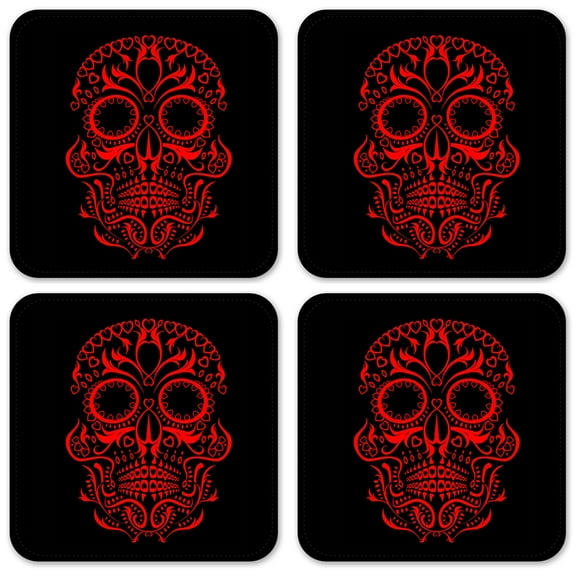 Vinyl Drink Coasters - Set of 4 - Red Sugar Skull
