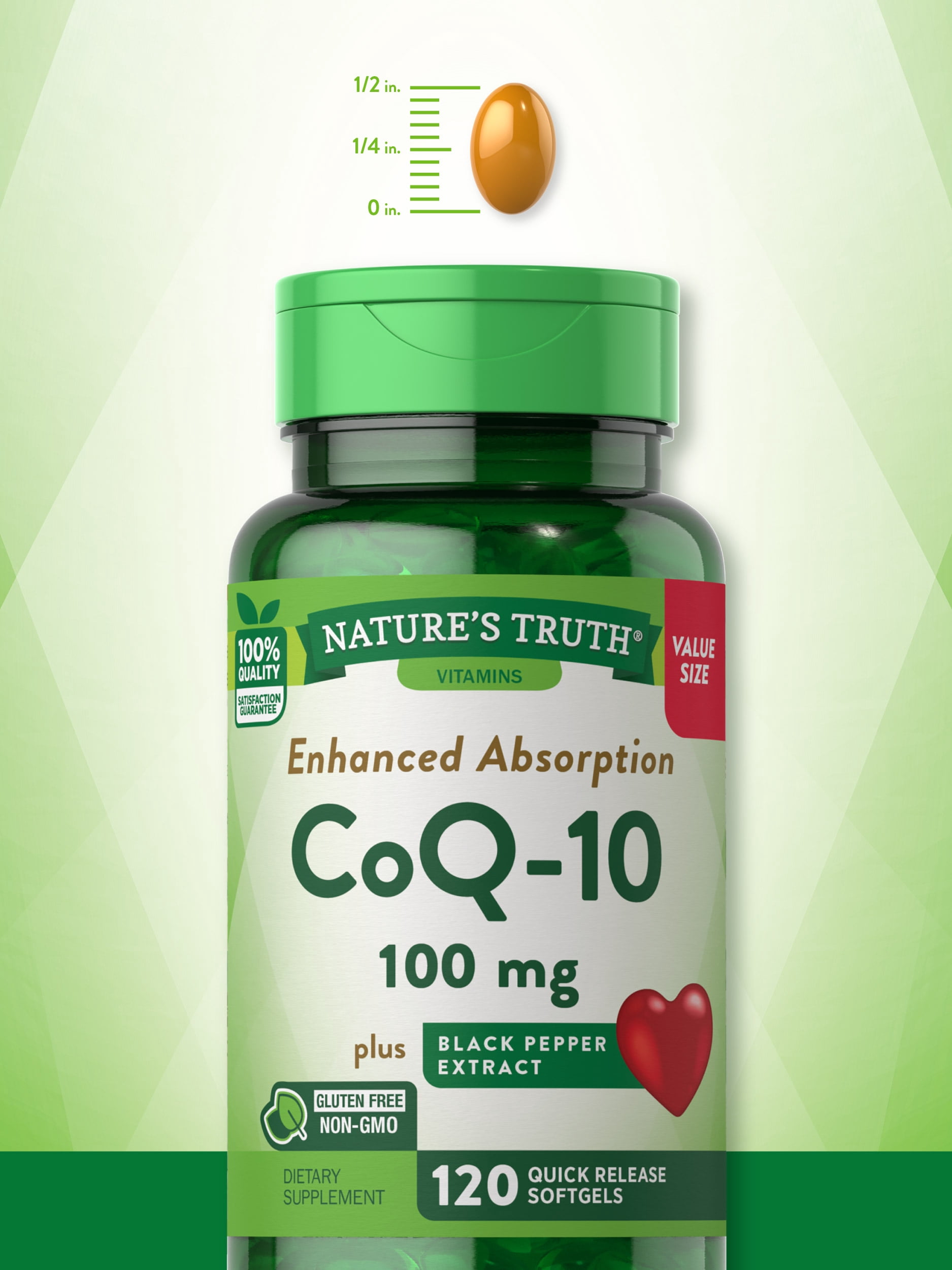 CoQ10 100mg | 120 Softgels | High Absorption | Non-GMO & Gluten Free Coenzyme Supplement | with Black Pepper Extract | by Nature's Truth