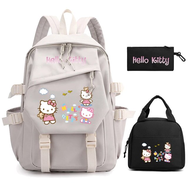 3Pcs/set Hello Kitty Anime Backpack for Girl Boy Children Lunch Bags Student Teenager Bookbag Schoolbag Knapsack Women Rucksack
