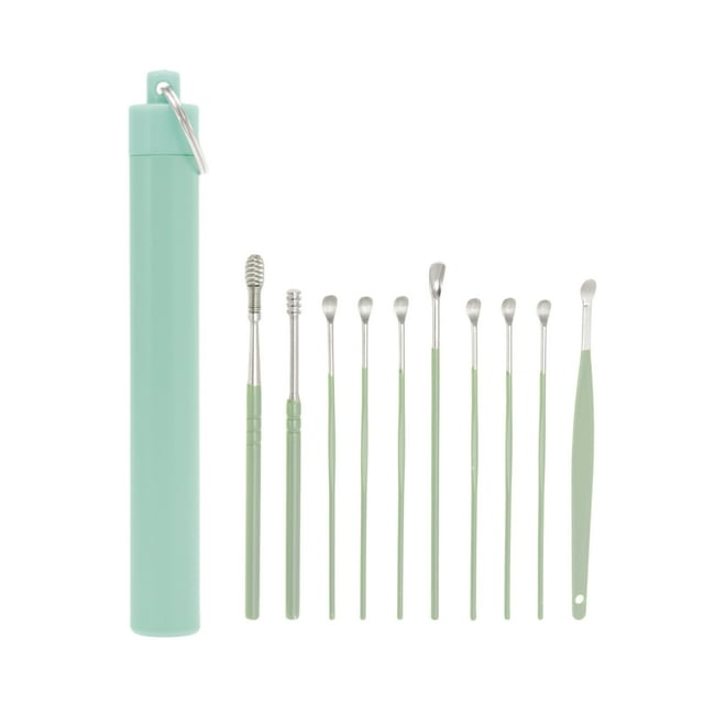Limpiador de oídos seguro y efectivo Unique Bargains Kit de eliminación de cerumen de acero inoxidable verde 10 Pcs